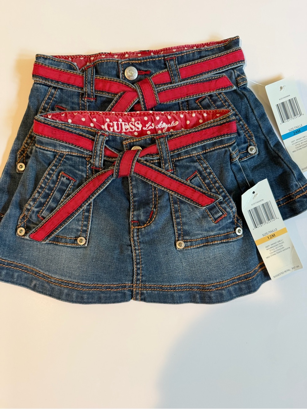GUESS Blue Denim Skort with Pink Trim and Tie Belt